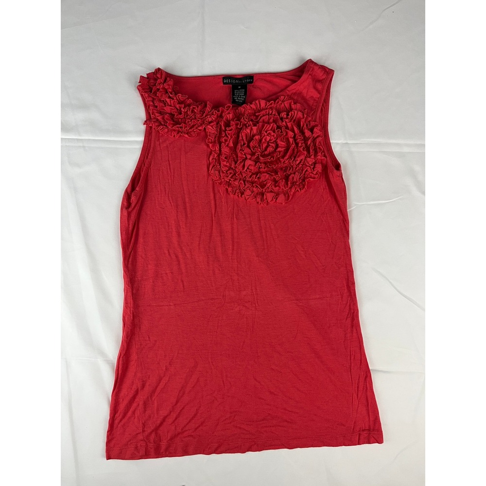 Design History Womens Red Sleeveless Ruffle Top‎ Viscose Spandex Tank Blouse - Picture 2 of 8